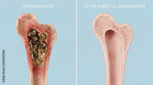 Osteomyelitis Bone Infection and Surgical Debridement 3D Medical Illustration