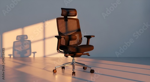 Ergonomic Mesh Office Chair with Headrest Illuminated by Sunlight