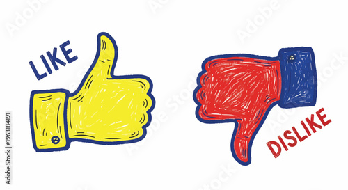Thumb up and thumb down hand signs in contrasting colors for approval and disapproval