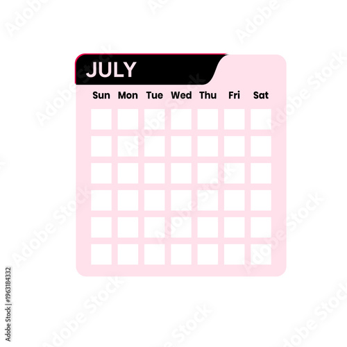 July Monthly Calendar Grid Minimal Planner Schedule Template Design