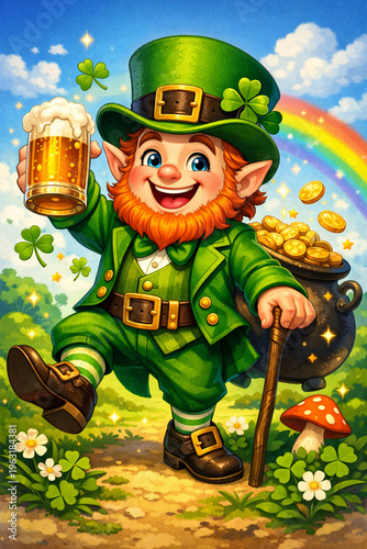 cheerful leprechaun illustration AI generated