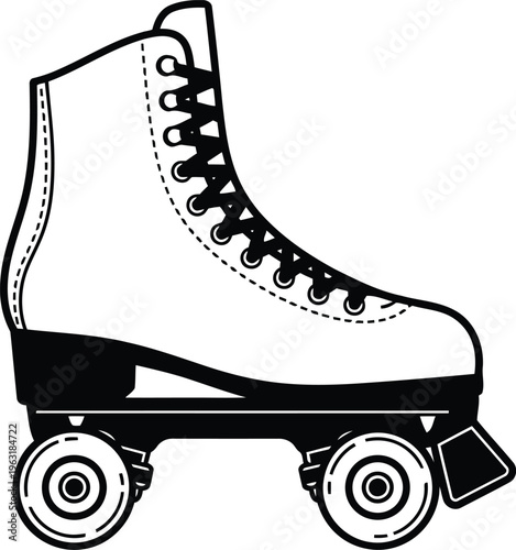 Black silhouette of roller skate with four wheels laces and ankle support on transparent background vector