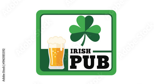 Irish pub logo with shamrock and beer glass symbolizing St Patricks Day celebrations and traditional drinking culture