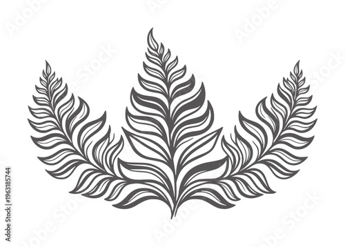 Stylized dark gray fern fronds arranged in a symmetrical arc leaf plant nature