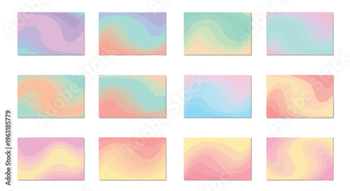 Collection of colorful gradient rectangles in various pastel hues for design