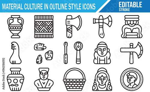 Sketch cultural artifacts icons pack with traditional craft and folklore elements