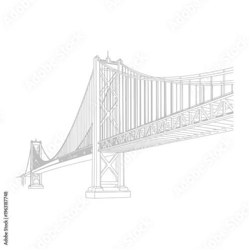 Wireframe suspension bridge architectural drawing
