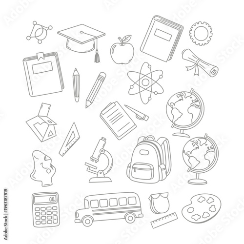 Education and school supplies icon collection