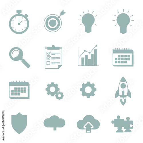 Business and strategy icons with magnifying glass