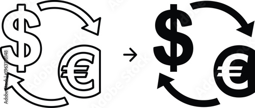 Currency exchange and conversion process illustration