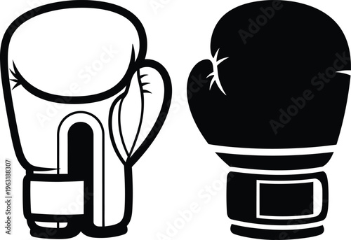 Black and white illustration of boxing gloves one black and one white