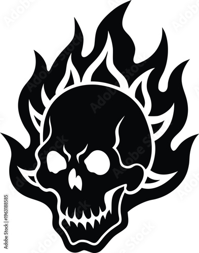 Flaming Skull on Fire Silhouette Vector Illustration
