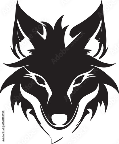 Minimalist fox face silhouette with sharp ears and bold black contours for modern branding and logo concepts.