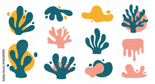 Botanical forms showcase organic shapes with a vibrant color palette, creating a natural feeling of artistic expression, perfect for adding a touch of nature-inspired creativity to various