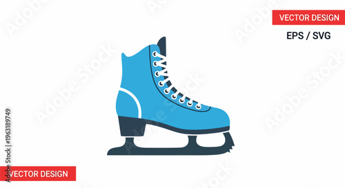 This high quality vector graphic features a blue ice skate with laces and blades in a vibrant and colorful design for various uses