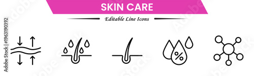 Skin care line icons set. Moisture cream, acid, anti wrinkle serum, creamed, collagen. Pixel perfect, minimalistic web and UI icon.Thin line icon collection. Vector illustration.