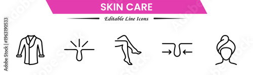 Skin care line icons set. Moisture cream, acid, anti wrinkle serum, creamed, collagen. Pixel perfect, minimalistic web and UI icon.Thin line icon collection. Vector illustration.