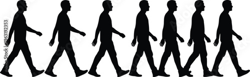 Foto Black silhouette of adult man walking in profile view featuring a person in moti