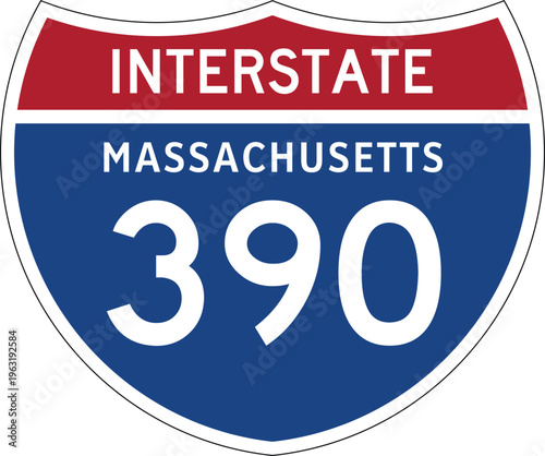 Interstate 390 Massachusetts US Interstate Highway Route Shield Vector Illustration Graphic
