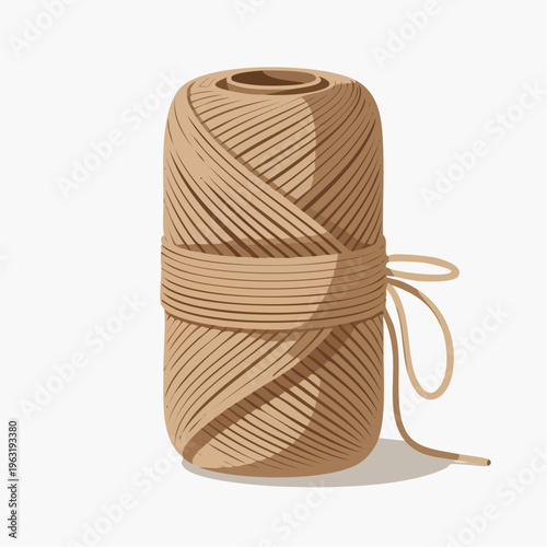 Brown yarn spool with thread illustration on white background