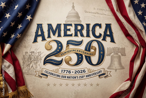 America 250 Anniversary Poster With Capitol And Soldiers