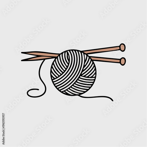 Hand-drawn illustration of ball of yarn with knitting needles