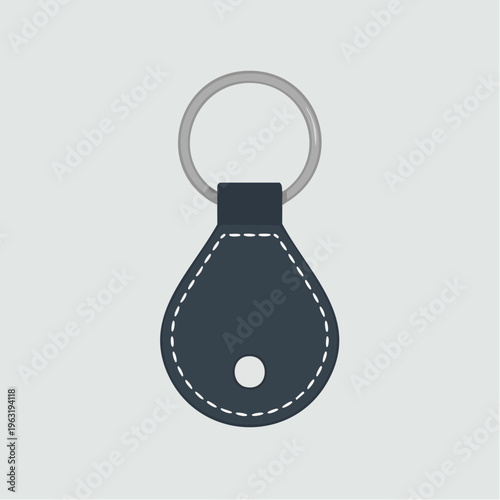 Dark gray leather key fob with white stitching and metal ring