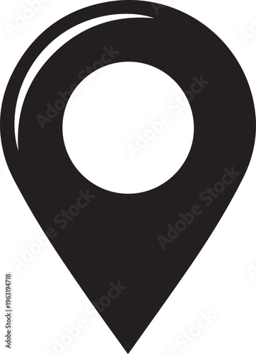 Black location pin icon, a minimalist vector graphic for mapping and navigation. Modern GPS marker symbol, ideal for web design, mobile apps, and digital interfaces.