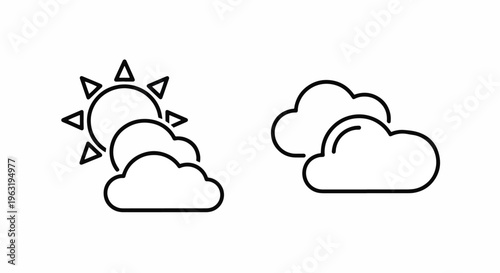 Depicting atmospheric conditions, the sunshine partly veiled by fluffy masses symbolizes partly sunny weather, whereas a formation of condensed moisture implies potential rainfall or overcast