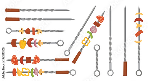 Depictions of skewers are arranged in a lively display, showcasing various culinary possibilities and offering visual variety for applications related to food preparation and creative designs