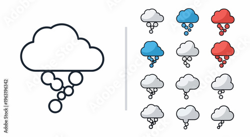 Diverse Weather Concept Illustration Featuring Cloud Icons With Hail in Various Styles and Color Themes Perfect for Web and Print Design Projects