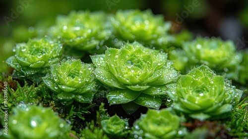 Close-up of succulent plants with dew