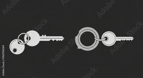 A minimalist vector graphic illustration of two keys on a dark background