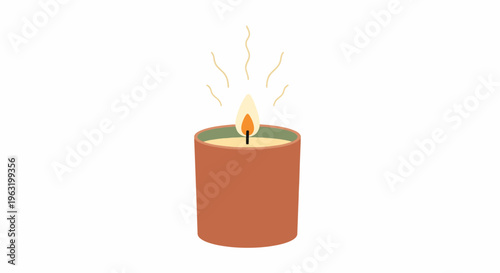 Burning candle in simple artistic style on white background