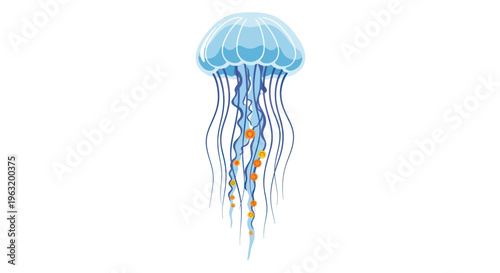 Blue Jellyfish With Colorful Tentacles Swimming.