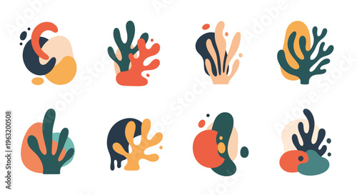 Coral reef shapes in orange green and yellow hues