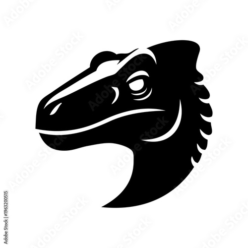 Logotipo con dibujo sencillo con la silueta de la cabeza de un dinosaurio tipo velociraptor	
