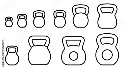 Collection of various kettlebell weights.