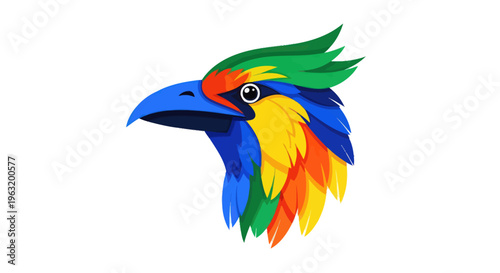 Colorful bird head with feathers.