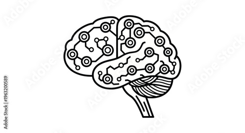 Brain with gears and circuits inside.