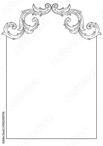 Ornate Baroque Border Frame in Vintage Victorian Style, Elegant Black and White Filigree Floral Ornament for Wedding Invitation, Luxury Decorative Antique Swirl Frame Isolated on White