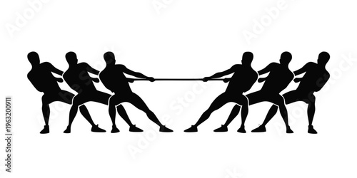 Tug of War Silhouette Vector – Teamwork Competition Balance and Strength Concept Illustration