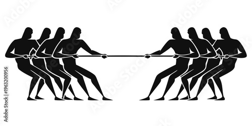 Tug of War Silhouette Vector – Teamwork Competition Balance and Strength Concept Illustration
