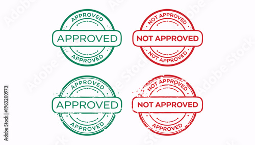 Red and Green Rejected and Accepted Round Seal Signs for Document Verification.eps