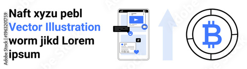 Cryptocurrency exchange, financial technology, blockchain growth, mobile apps, fiat to Bitcoin, investment trends. Bitcoin symbol and smartphone with interface icons displayed. Cryptocurrency