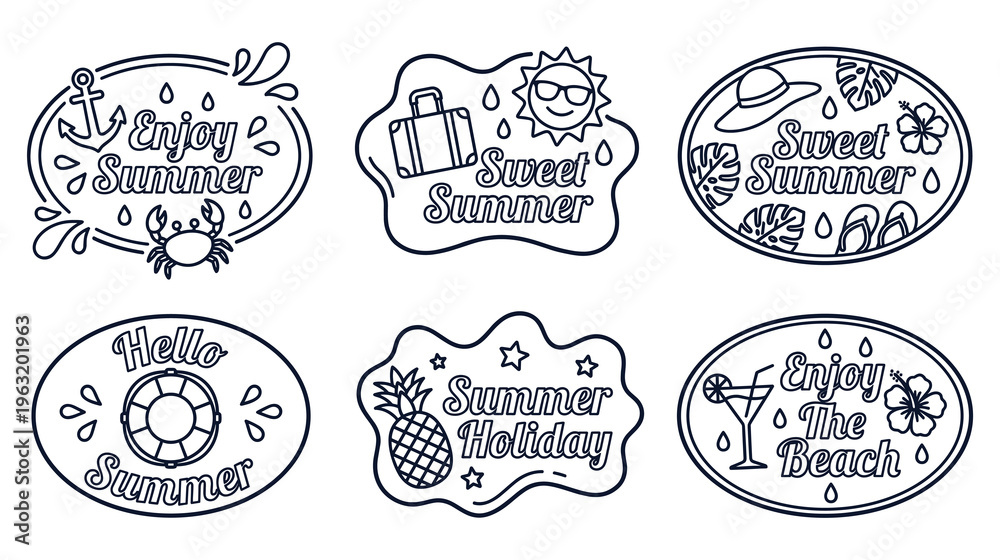 Fototapeta premium Summer emblems and stickers for vacation and beach fun.
