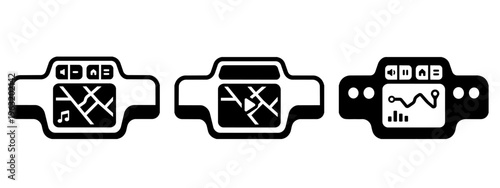Set of Black and White Car Dashboard Infotainment Screen and GPS Navigation Vector Icons