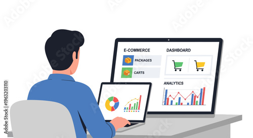 Man sitting at desk with computers.