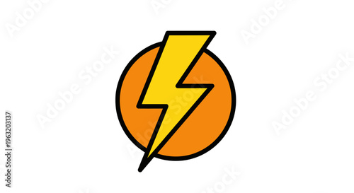 Yellow lightning bolt on orange circle.