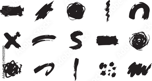 Abstract Black Ink Brush Strokes and Grunge Texture Elements.